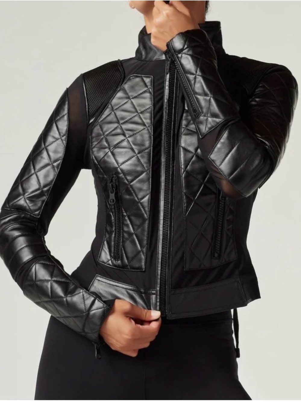 Real leather - Quilted Moto Black Paneled Jacket - Women (Blanc Noir Size M)
